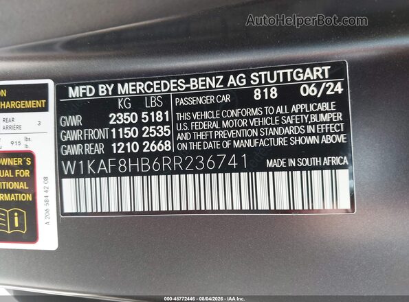 W1KAF8HB6RR236741 2024 MERCEDES-BENZ AMG C 43 Black Շարժիչի բաժամունքի տեսք