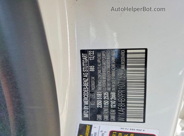 W1KAF8HB9PR107163 2023 MERCEDES-BENZ C White Widok naklejki z numerem VIN