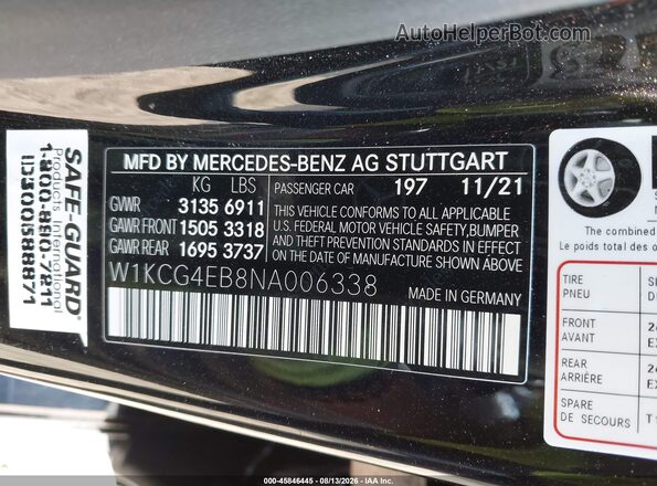 W1KCG4EB8NA006338 2022 MERCEDES-BENZ EQS 580 Черный Вид подкапотного пространства