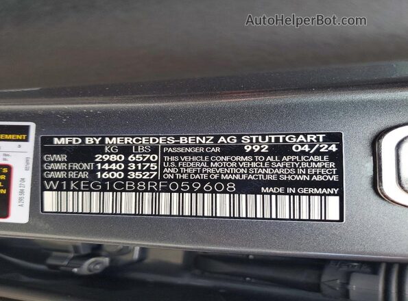 W1KEG1CB8RF059608 2024 MERCEDES-BENZ EQE Gray Вид наклейки з VIN-кодом