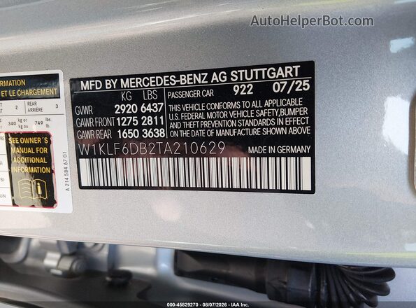 W1KLF6DB2TA210629 2026 MERCEDES-BENZ AMG Silver Շարժիչի բաժամունքի տեսք