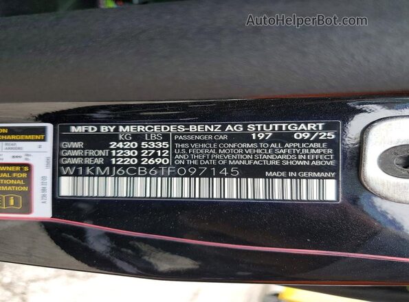 W1KMJ6CB6TF097145 2026 MERCEDES-BENZ CLE Черный Вид наклейки с VIN-кодом