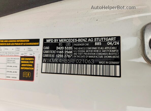 W1KMK4HB5RF021063 2024 MERCEDES-BENZ CLE White Вид наклейки з VIN-кодом