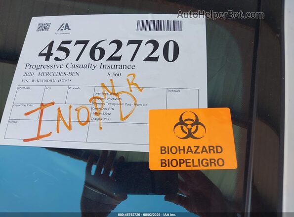 W1KUG8DB3LA570635 2020 MERCEDES-BENZ S-CLASS White Հետևի նստատեղերի տեսք