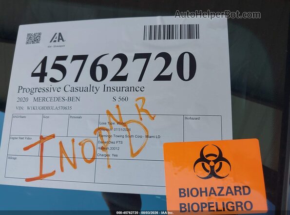 W1KUG8DB3LA570635 2020 MERCEDES-BENZ S-CLASS White VIN կոդի պիտակի տեսք