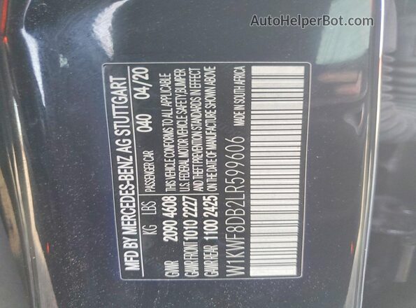W1KWF8DB2LR599606 2020 MERCEDES-BENZ C-CLASS Black Vista de la etiqueta del VIN