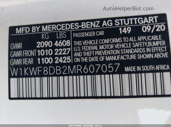 W1KWF8DB2MR607057 2021 MERCEDES-BENZ C-CLASS White Widok komory silnika