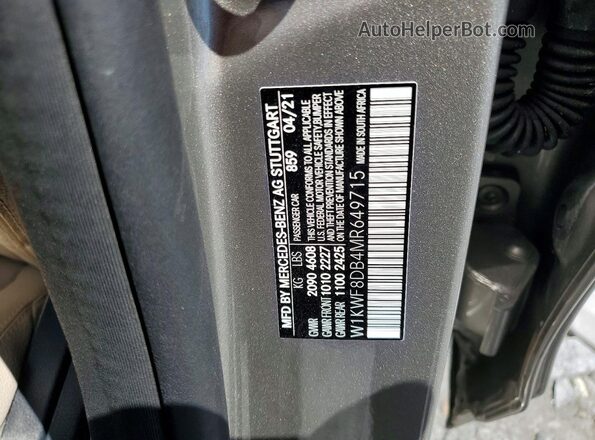 W1KWF8DB4MR649715 2021 MERCEDES-BENZ C Gray Widok naklejki z numerem VIN