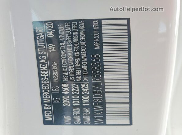 W1KWF8DB7LR598368 2020 MERCEDES-BENZ C White Vista del compartimento del motor