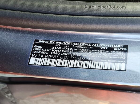 W1KWF8EB0LR589106 2020 MERCEDES-BENZ C Gray VIN კოდის სტიკერის ხედი