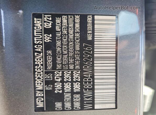 W1KWF8EB4MR629267 2021 MERCEDES-BENZ C Gray VIN sticker view