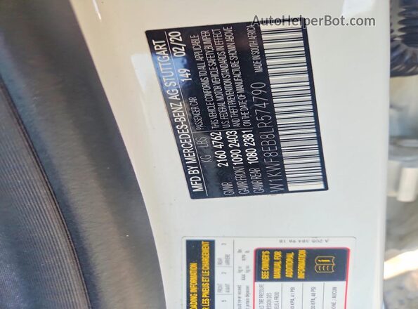 W1KWF8EB8LR574790 2020 MERCEDES-BENZ C Белый Вид наклейки с VIN-кодом