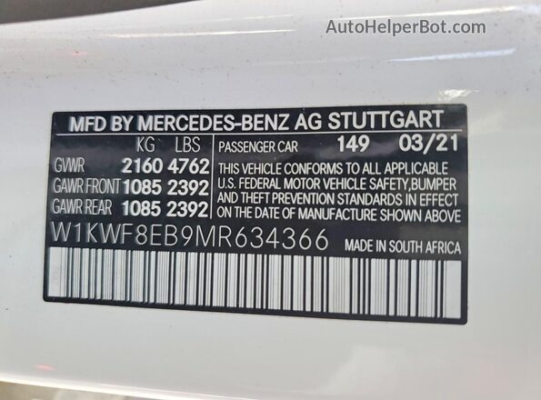 W1KWF8EB9MR634366 2021 MERCEDES-BENZ C White Widok komory silnika