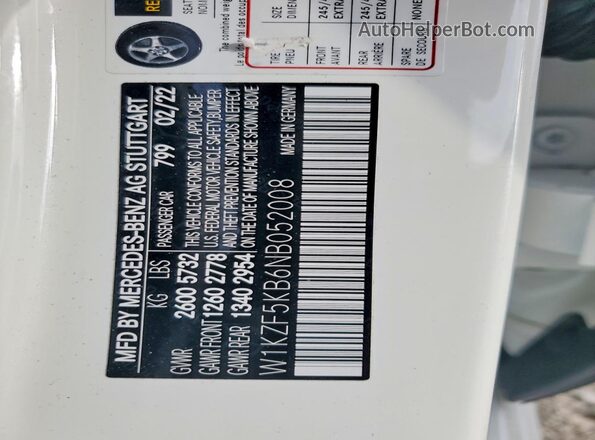 W1KZF5KB6NB052008 2022 MERCEDES-BENZ E Белый Вид наклейки с VIN-кодом