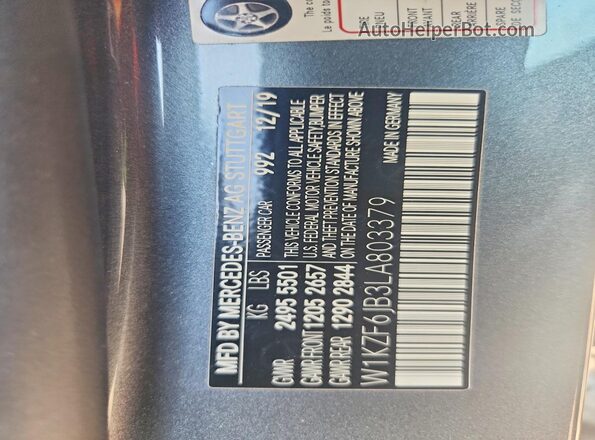 W1KZF6JB3LA803379 2020 MERCEDES-BENZ E Серый Вид наклейки с VIN-кодом