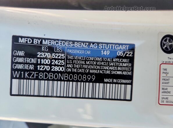 W1KZF8DB0NB080899 2022 MERCEDES-BENZ E White 