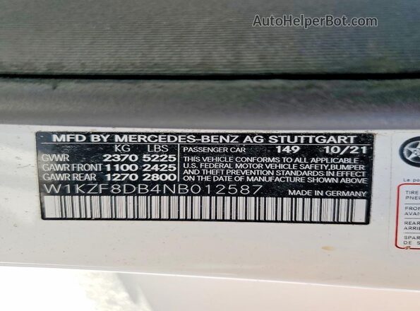 W1KZF8DB4NB012587 2022 MERCEDES-BENZ E White Widok komory silnika