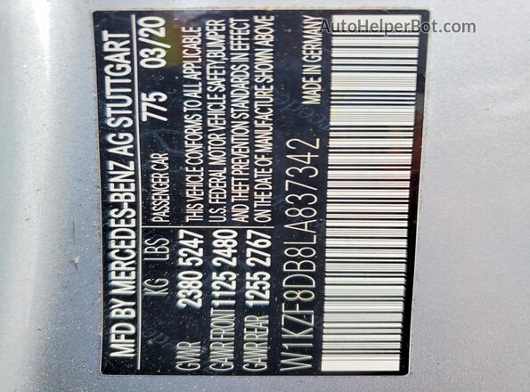 W1KZF8DB8LA837342 2020 MERCEDES-BENZ E Silver ძრავის განყოფილების ხედი