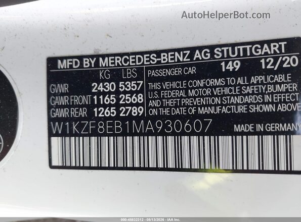 W1KZF8EB1MA930607 2021 MERCEDES-BENZ E-CLASS White Vista del compartimento del motor