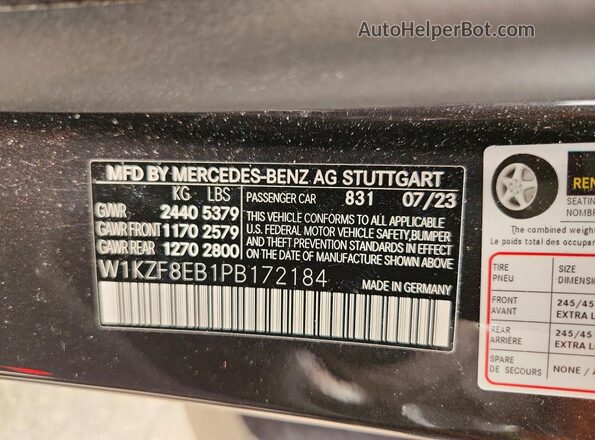 W1KZF8EB1PB172184 2023 MERCEDES-BENZ E Черный Вид наклейки с VIN-кодом