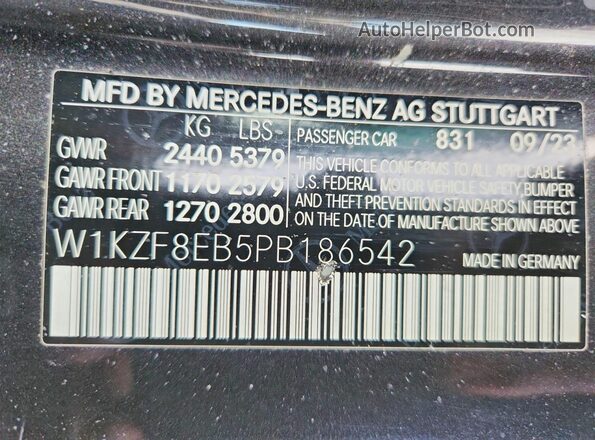 W1KZF8EB5PB186542 2023 MERCEDES-BENZ E Charcoal Widok naklejki z numerem VIN