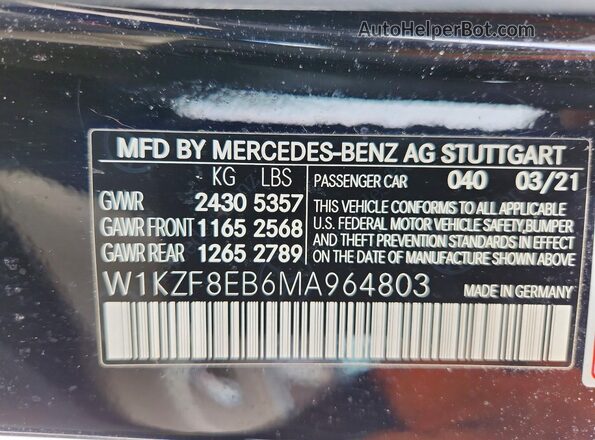 W1KZF8EB6MA964803 2021 MERCEDES-BENZ E Черный Вид подкапотного пространства