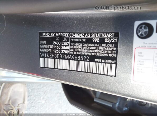 W1KZF8EB7MA968522 2021 MERCEDES-BENZ E-CLASS Silver Widok komory silnika