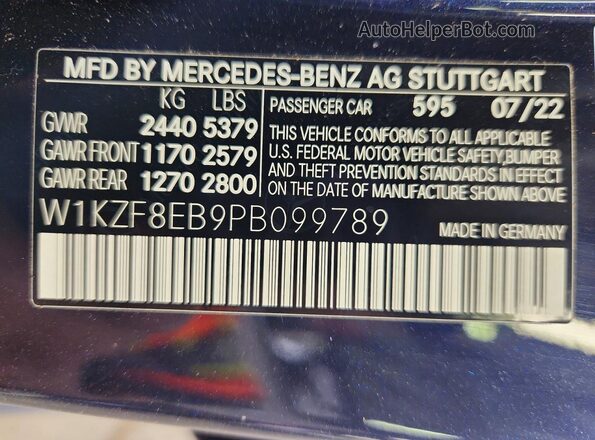 W1KZF8EB9PB099789 2023 MERCEDES-BENZ E Blue VIN կոդի պիտակի տեսք