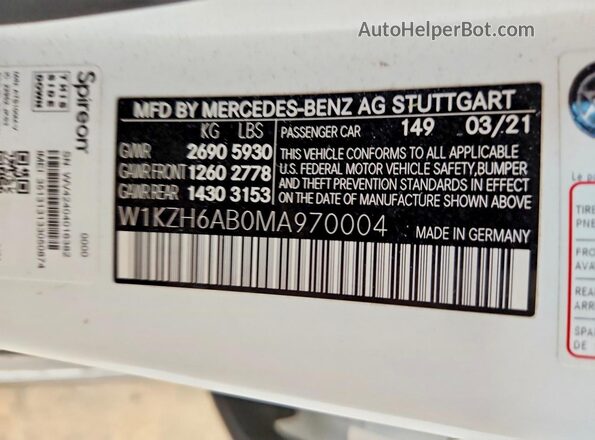 W1KZH6AB0MA970004 2021 MERCEDES-BENZ E Белый Вид подкапотного пространства