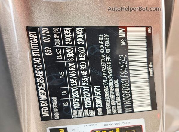 W1N0G8DB2LF846243 2020 MERCEDES-BENZ GLC-CLASS Gray VIN კოდის სტიკერის ხედი
