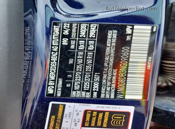 W1N0G8DB3NG090600 2022 MERCEDES-BENZ GLC-CLASS Blue Vista interior de 360 grados