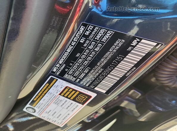 W1N0G8DB5NG117151 2022 MERCEDES-BENZ GLC-CLASS Gray Vista de la etiqueta del VIN