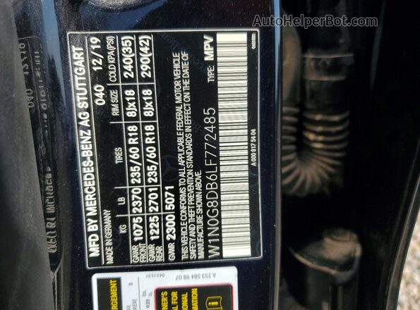 W1N0G8DB6LF772485 2020 MERCEDES-BENZ GLC-CLASS Black Widok naklejki z numerem VIN