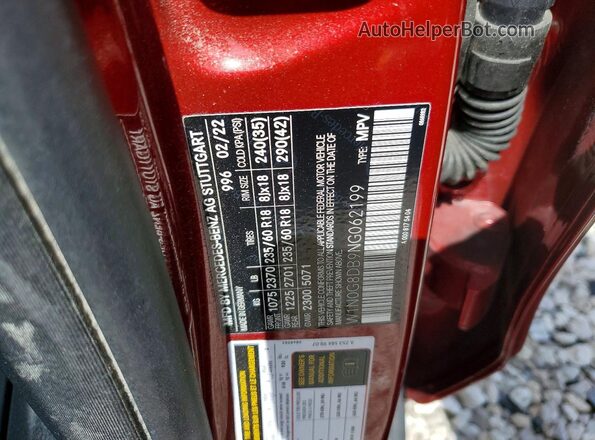 W1N0G8DB9NG062199 2022 MERCEDES-BENZ GLC-CLASS Red Widok naklejki z numerem VIN