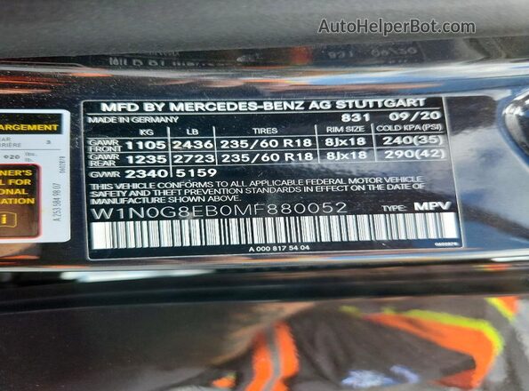 W1N0G8EB0MF880052 2021 MERCEDES-BENZ GLC-CLASS Black Панорамний вид салону 360°