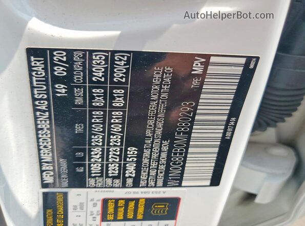 W1N0G8EB0MF880293 2021 MERCEDES-BENZ GLC-CLASS White VIN sticker view
