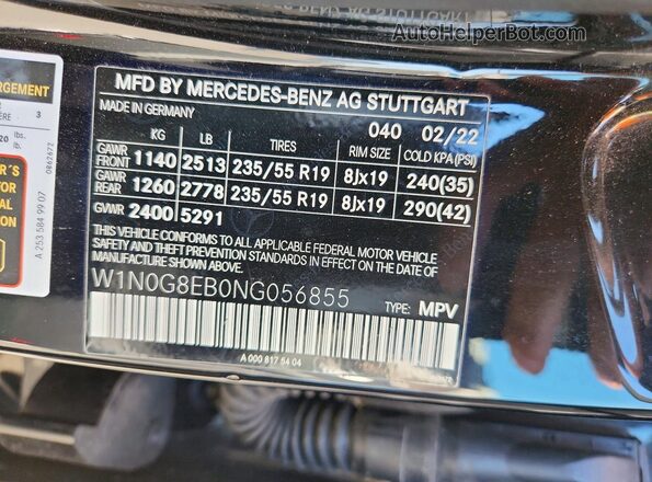 W1N0G8EB0NG056855 2022 MERCEDES-BENZ GLC-CLASS Black Vista de la etiqueta del VIN