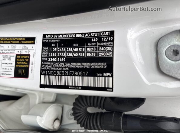 W1N0G8EB2LF780517 2020 MERCEDES-BENZ GLC 300 White ძრავის განყოფილების ხედი