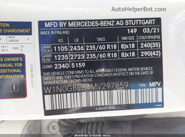 W1N0G8EB4MV297859 2021 MERCEDES-BENZ GLC 300 White Widok komory silnika