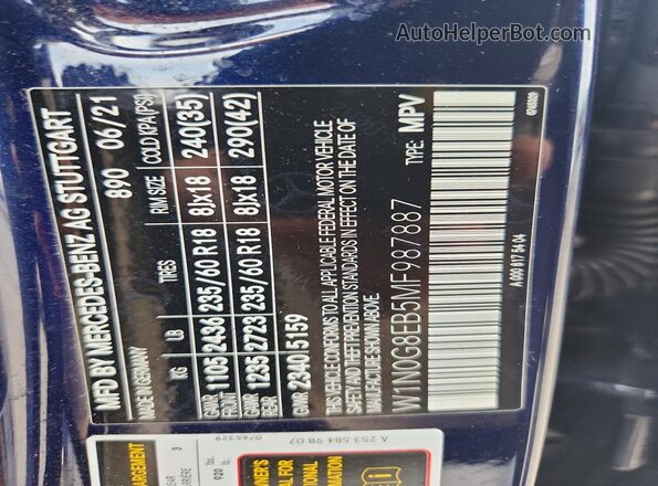 W1N0G8EB5MF987887 2021 MERCEDES-BENZ GLC-CLASS Blue Widok naklejki z numerem VIN