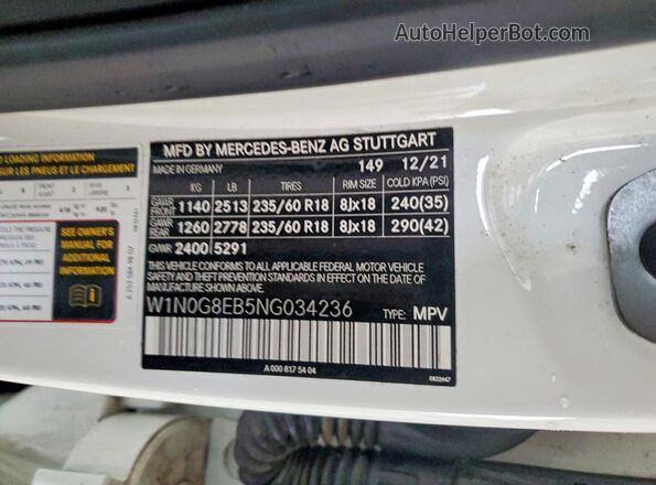 W1N0G8EB5NG034236 2022 MERCEDES-BENZ GLC-CLASS White Vista interior de 360 grados