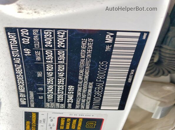 W1N0G8EB6LF800235 2020 MERCEDES-BENZ GLC-CLASS White Շարժիչի բաժամունքի տեսք