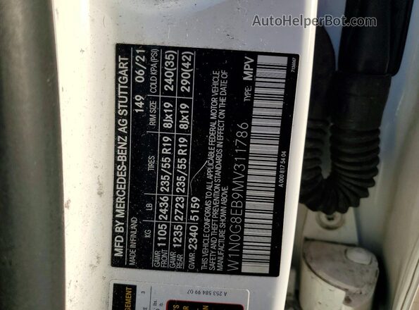 W1N0G8EB9MV311786 2021 MERCEDES-BENZ GLC-CLASS White Widok naklejki z numerem VIN