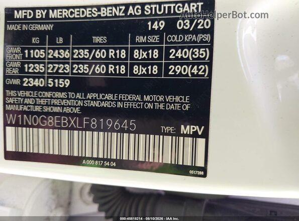 W1N0G8EBXLF819645 2020 MERCEDES-BENZ GLC 300 White Вид підкапотного простору