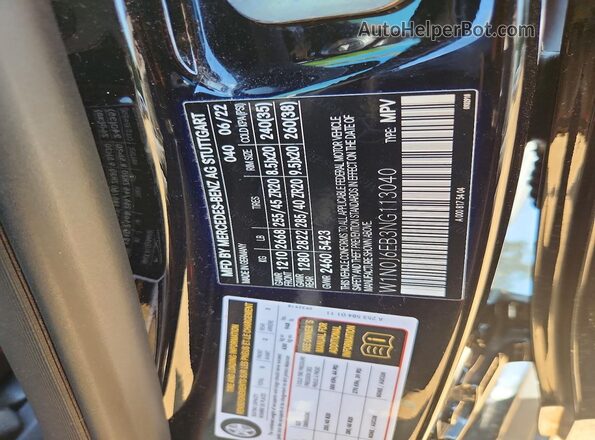 W1N0J6EB3NG113040 2022 MERCEDES-BENZ GLC-CLASS Black Vista de la etiqueta del VIN