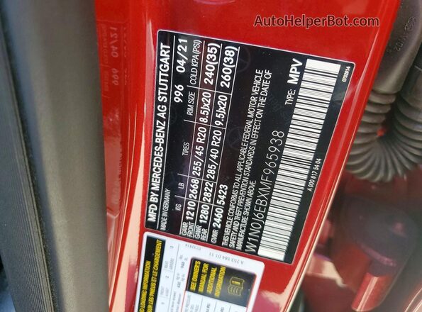 W1N0J6EBXMF965938 2021 MERCEDES-BENZ GLC-CLASS Красный Вид наклейки с VIN-кодом