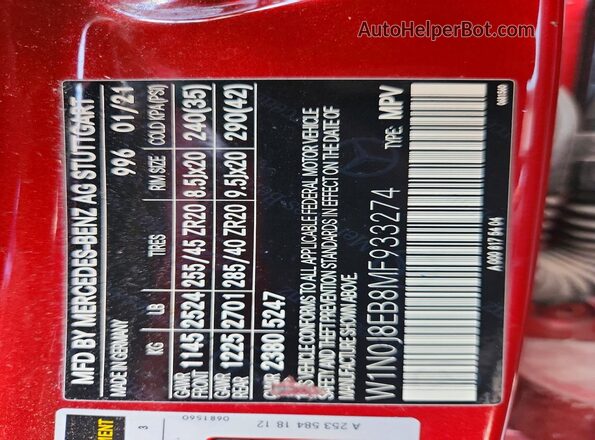 W1N0J8EB8MF933274 2021 MERCEDES-BENZ GLC-CLASS Red Вид підкапотного простору