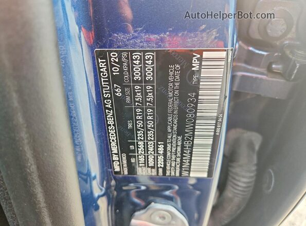W1N4M4HB2MW080934 2021 MERCEDES-BENZ GLB-CLASS Синий Вид наклейки с VIN-кодом