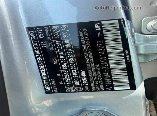 W1N4M4HB2MW143272 2021 MERCEDES-BENZ GLB-CLASS Silver 
