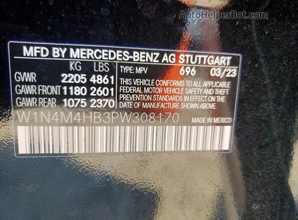 W1N4M4HB3PW308170 2023 MERCEDES-BENZ GLB-CLASS Черный Вид наклейки с VIN-кодом